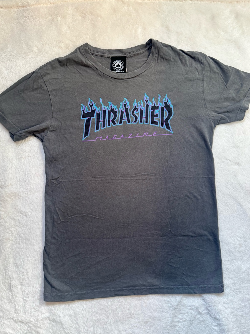 Thrasher women’s  Black Graphic Logo T-Shirt - Blue Flame Print
